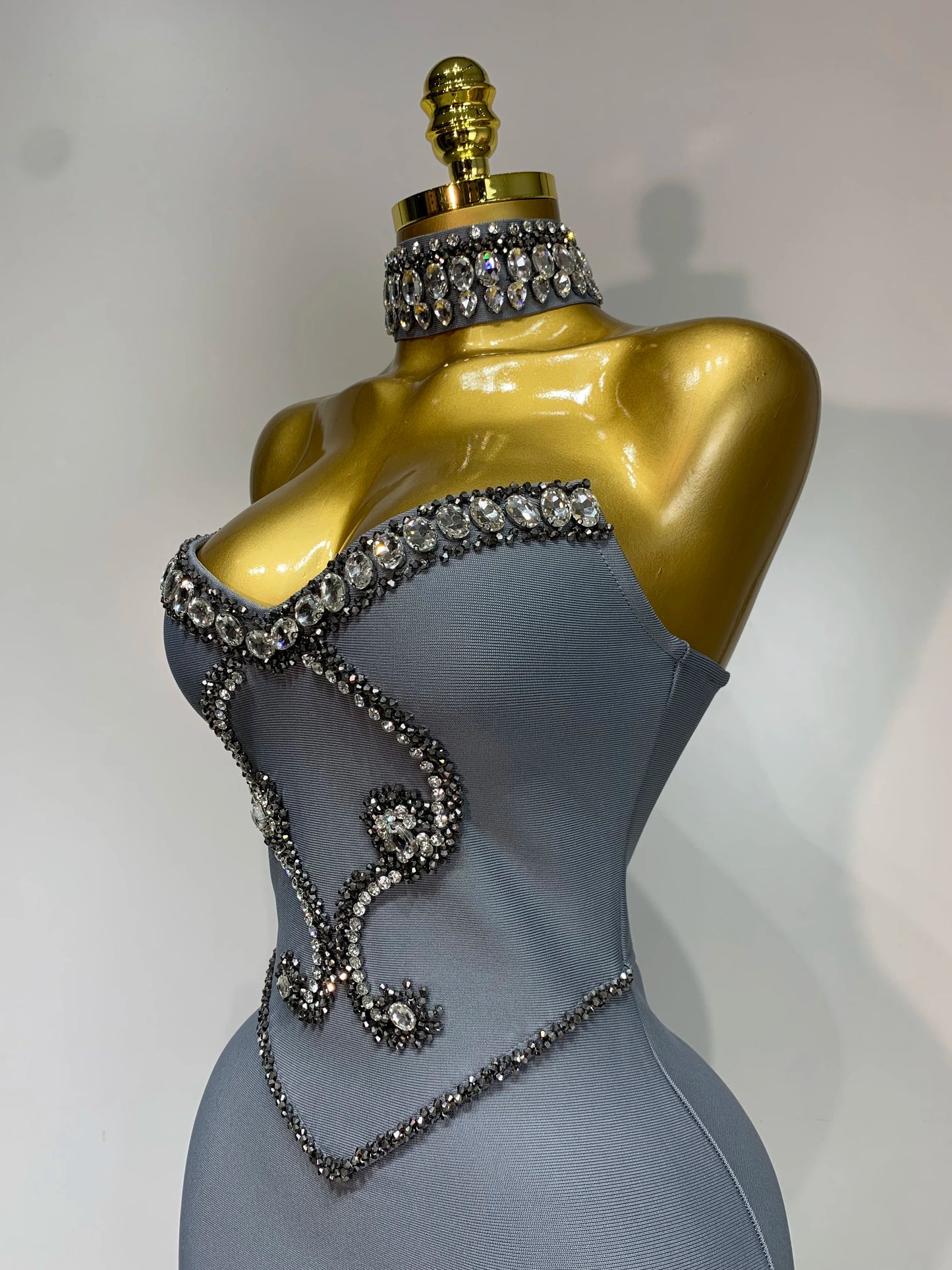 High Quality Strapless Beading With Necklace Bandage Dress  Celebrity Elegant  Evening Party Fancy Club Birthday Dresses