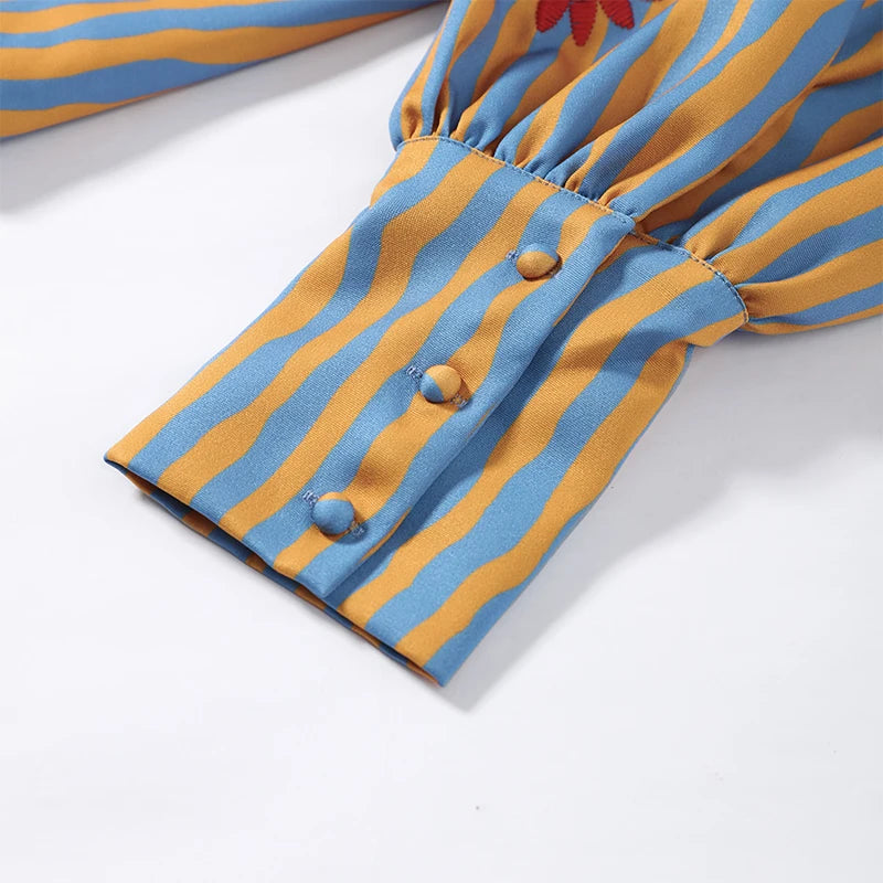 Elegant Striped Embroidered Open Stitch Jacket for Women