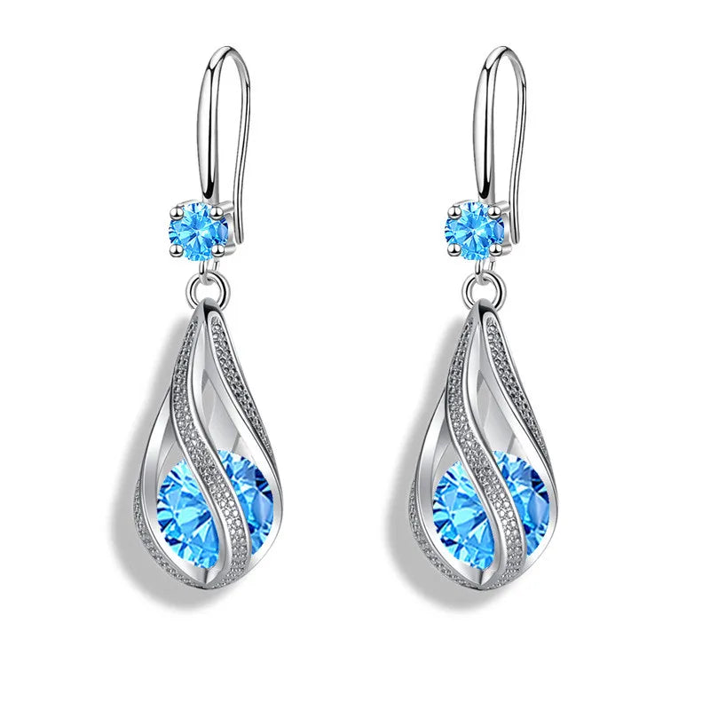Fine New 925 Sterling Silver Luxury Crystal Zircon Earrings Charms for Woman Cute Engagement Wedding Jewelry Gift