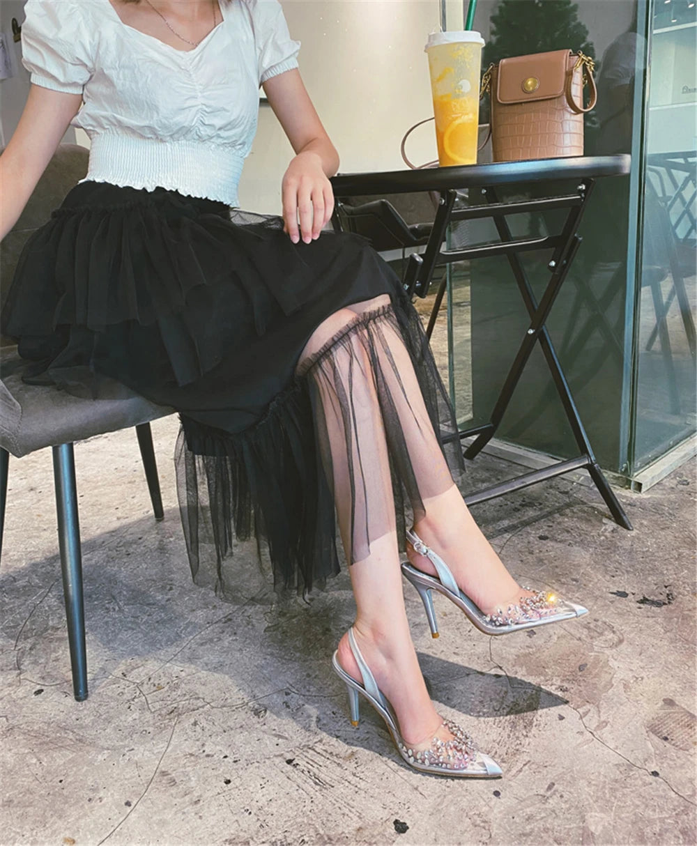 Rhinestone Pointed Toe Transparent Sandals for Women