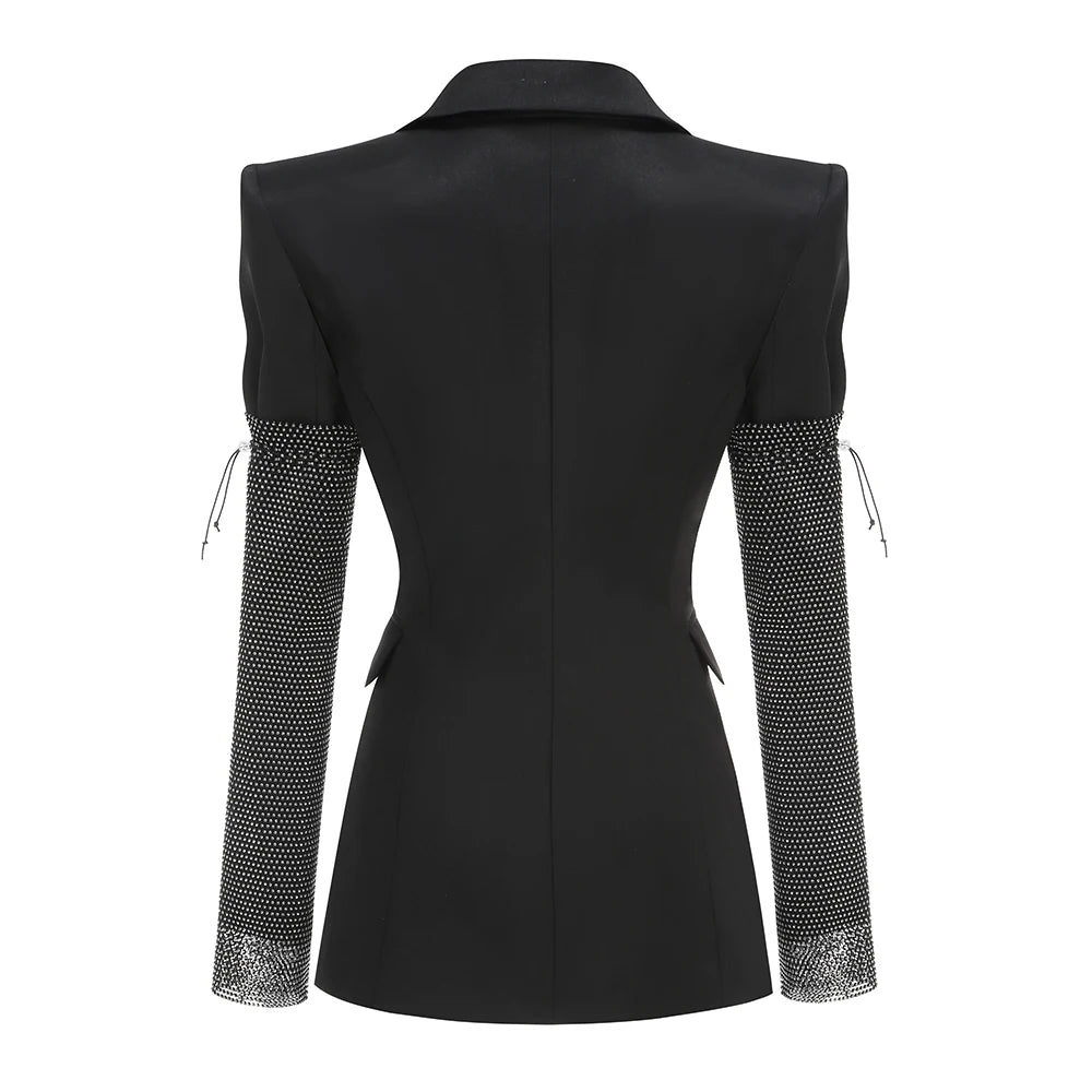 Women Horn-Shoulder Suit Deep V-Neck Slim Mini Skirt Cuff Splicing Single Breasted Sexy Dress Workplace High-Rise Commuter Wear