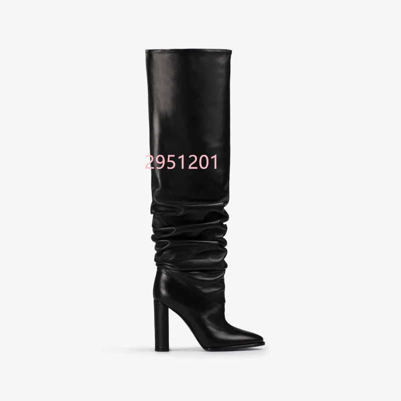 Black Square Toe Knee High Boots