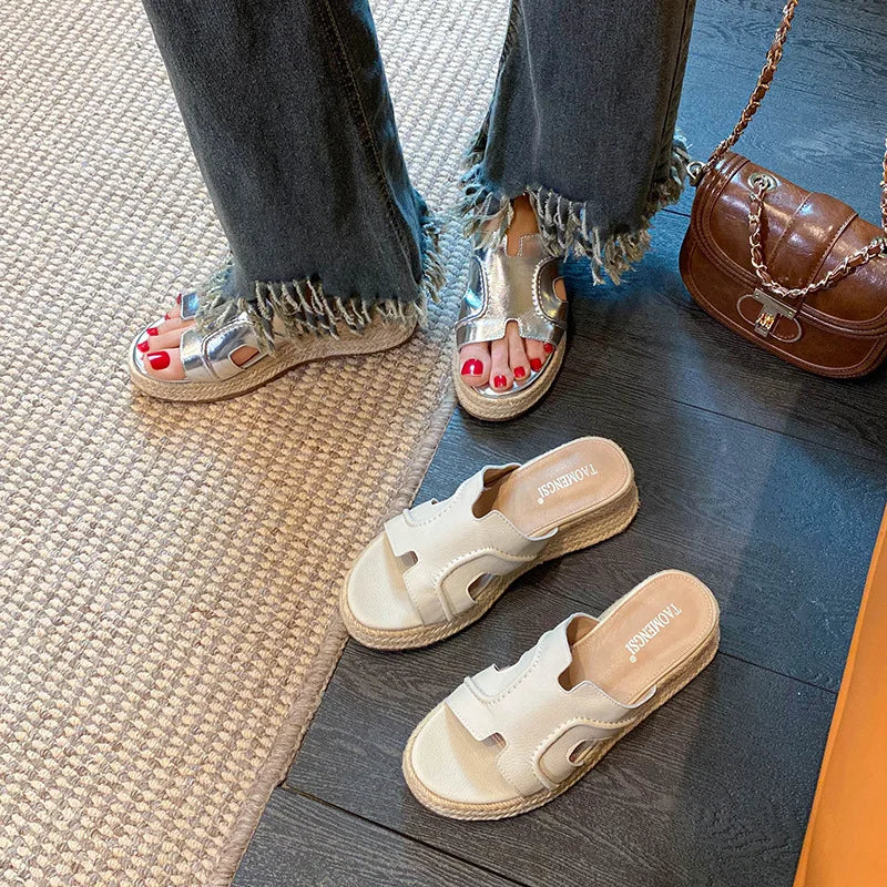 Vintage Retro Wide Strap Platform Casual Sandals For Women