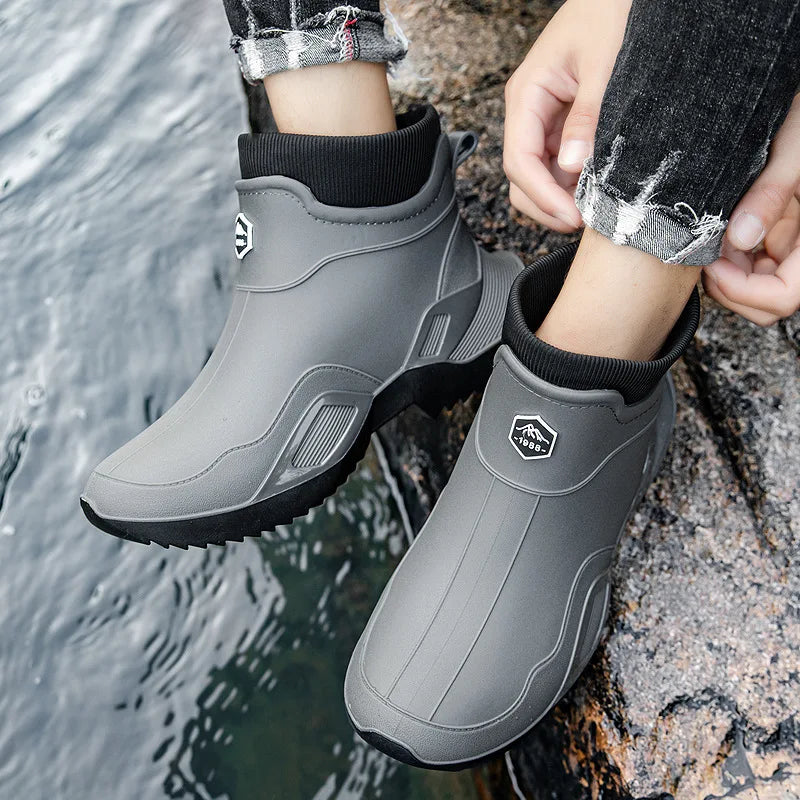 Round Toe Waterproof Ankle Rain Boots