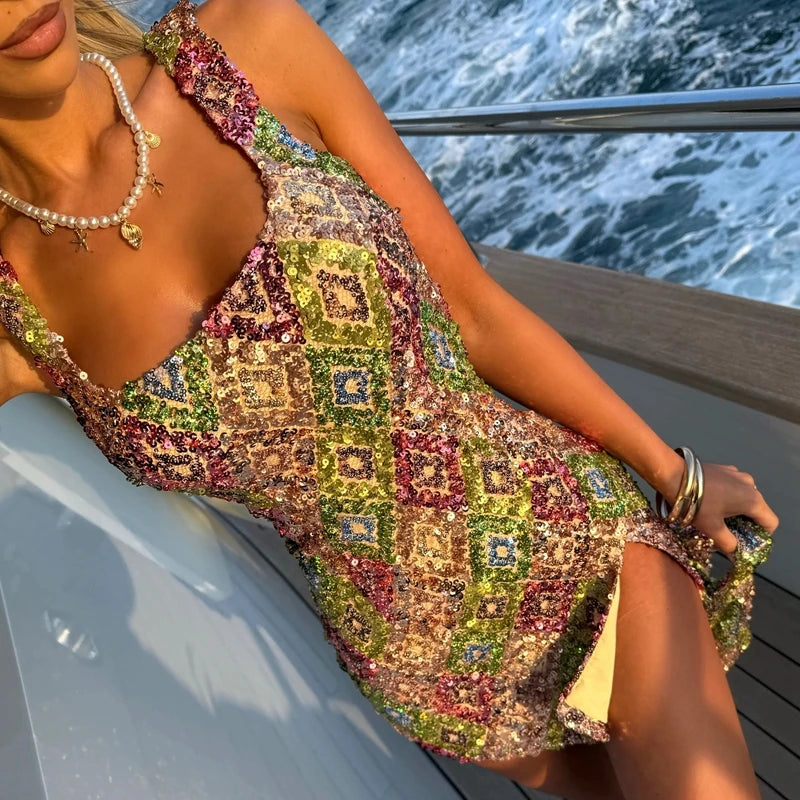 Sequined Multicolor Party Bodycon Mini Dress for Women