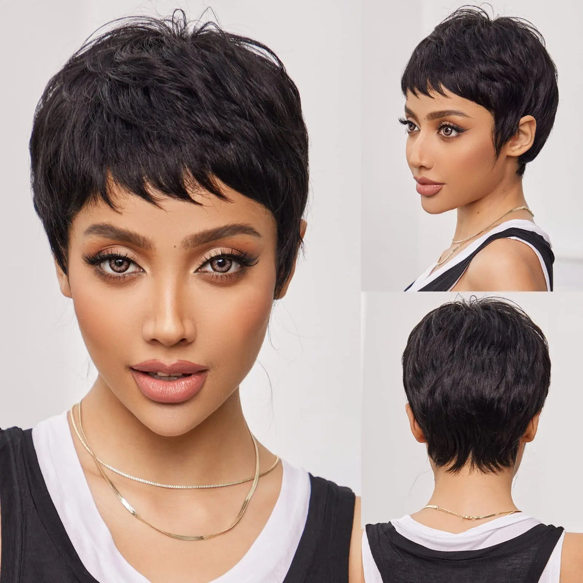 Short Layered Ombre Blonde Pixie Cut Wig With Bangs For Women