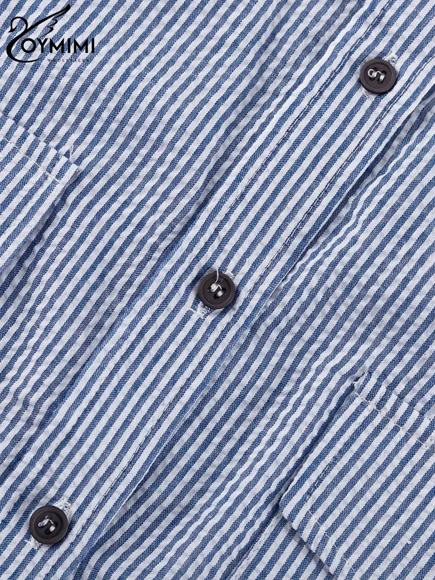 Oymimi Casual Dark Blue Print Women's Two Pieces Set Elegant Long Sleeve Button Shirt And Low Waist Straight Trousers Female Set