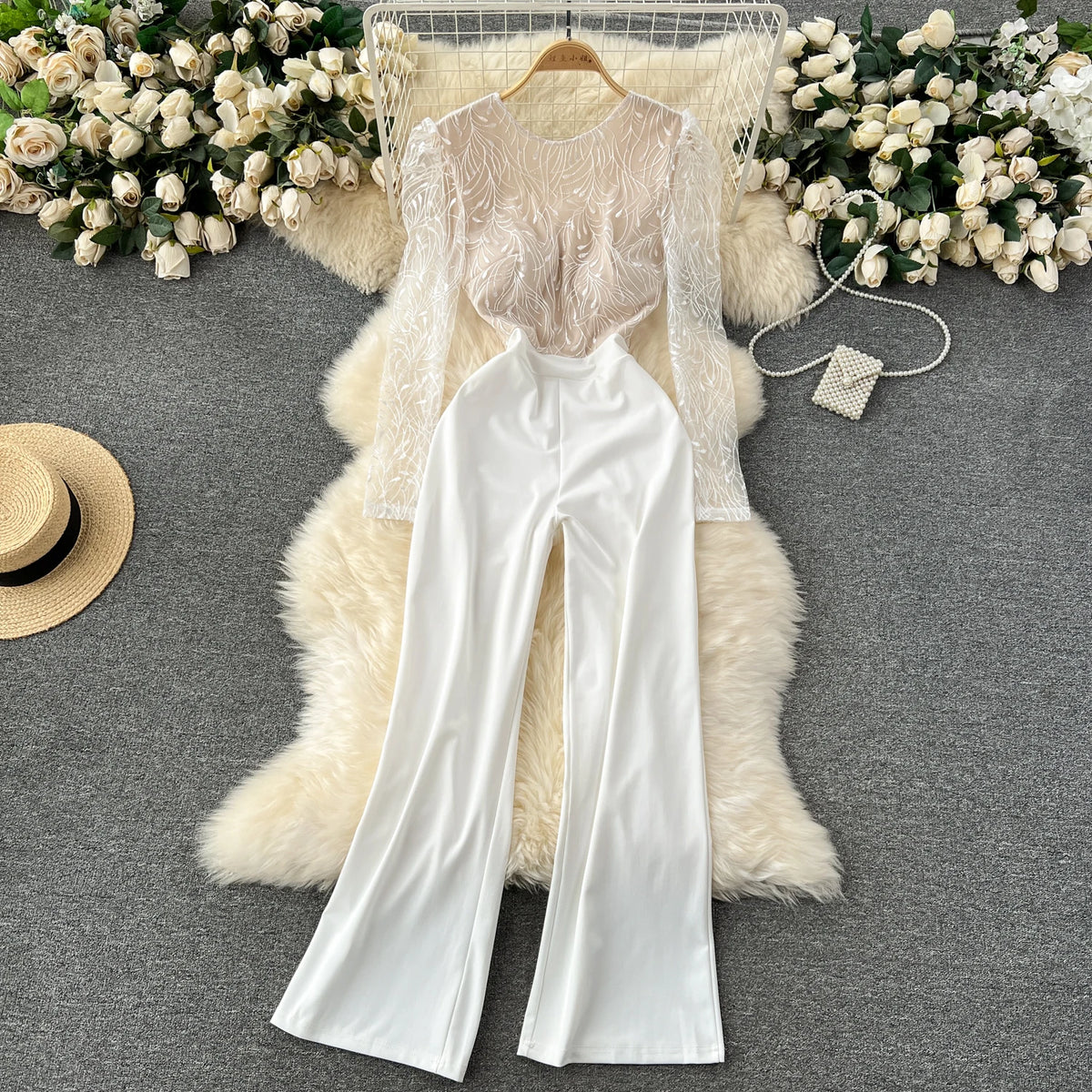 Embroidered Long Sleeve Backless Jumpsuit for Women