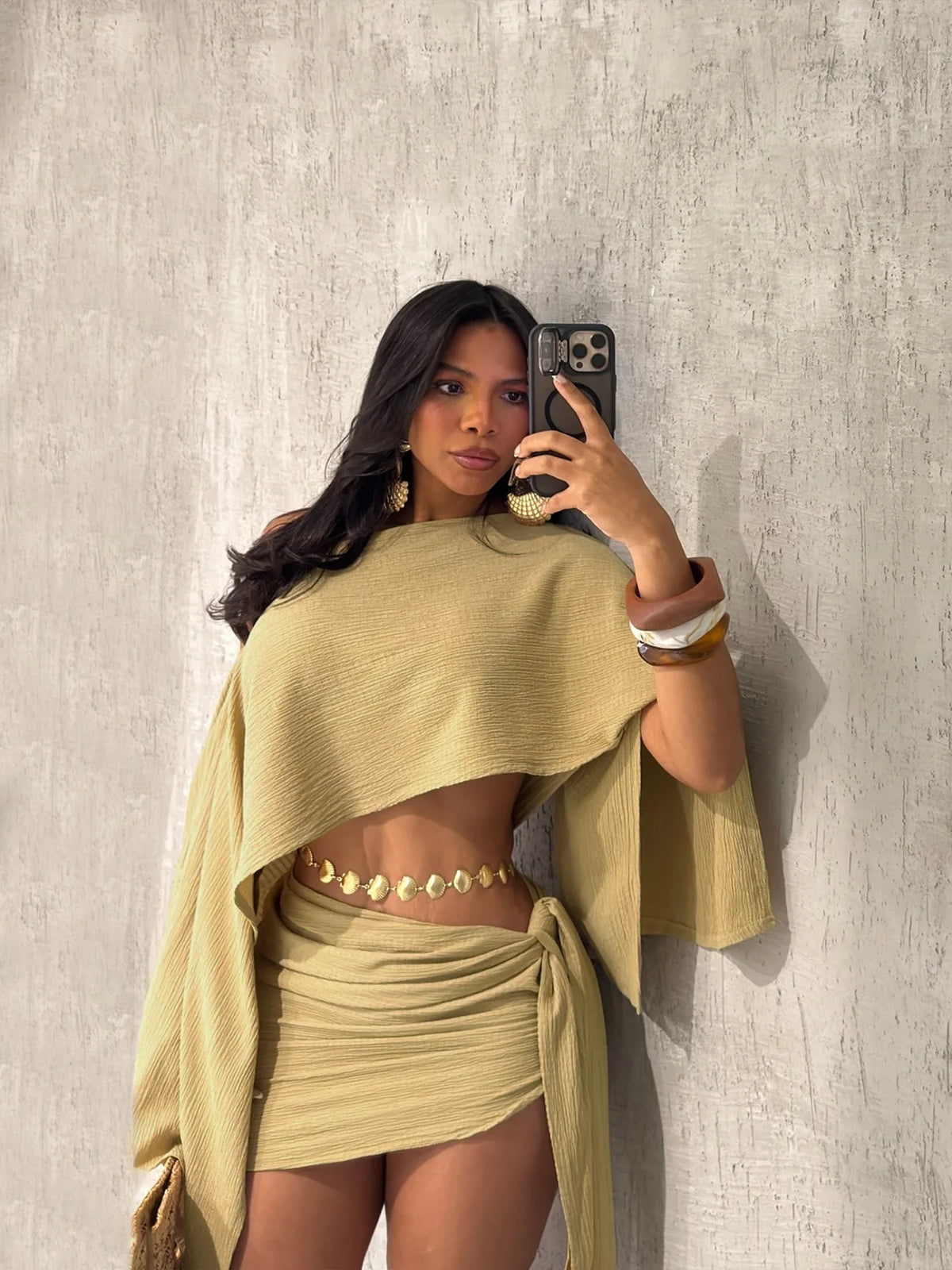 Elegant One Shoulder Crop Top and Mini Skirt Set for Women