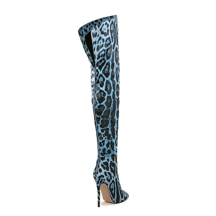 Purple Gradient Leopard Print Over-the-Knee Boots for Women