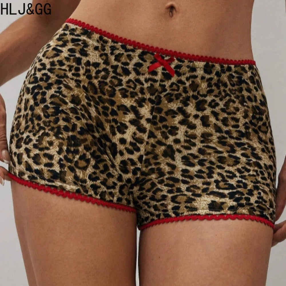 Leopard Print Two Piece Crop Top and Shorts Set for Women
