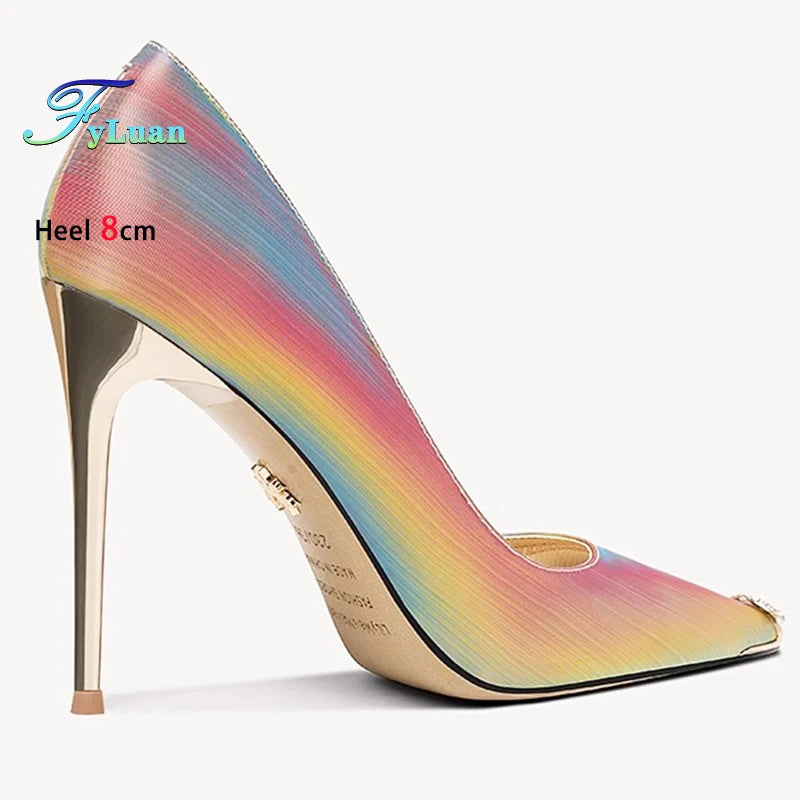 Rainbow Color Pointed Toe High Heel Stiletto Pumps for Women