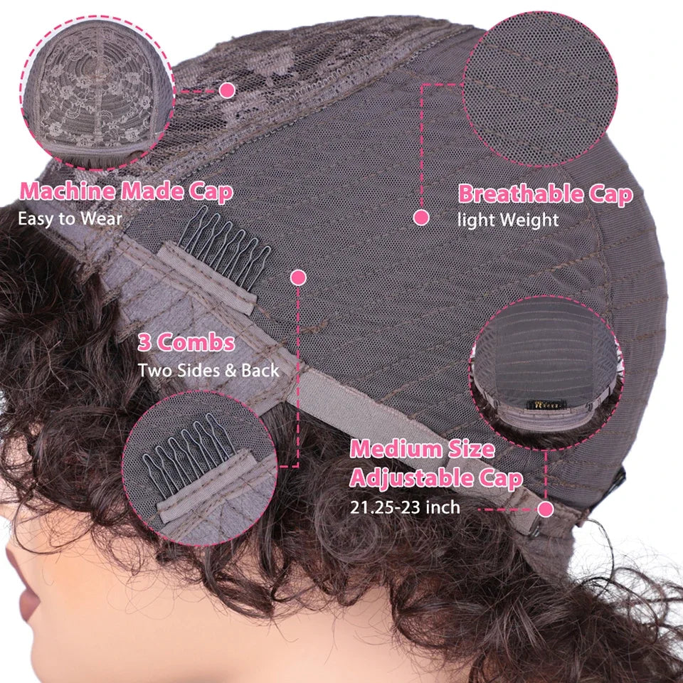 Short Kinky Curly Pixie Bob Human Hair Wig for Women