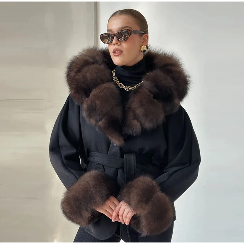 Warm Faux Fur Hooded Winter Coat With Pockets for Women