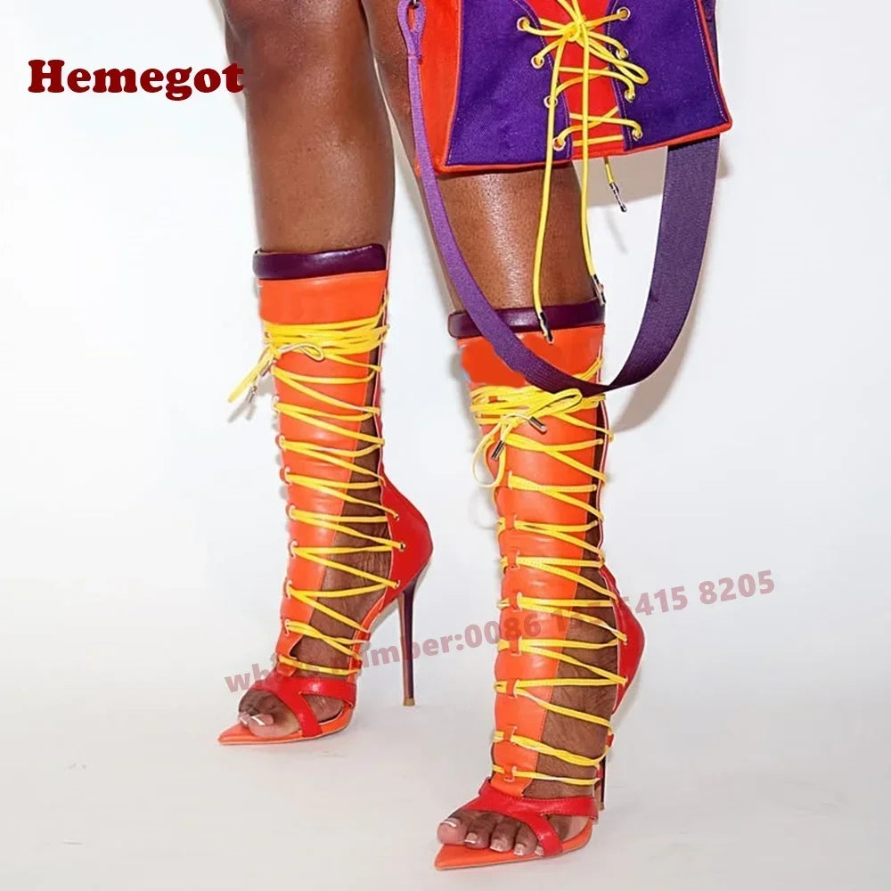 Multi Color Open Toe Lace Up Gladiator Sandals for Women