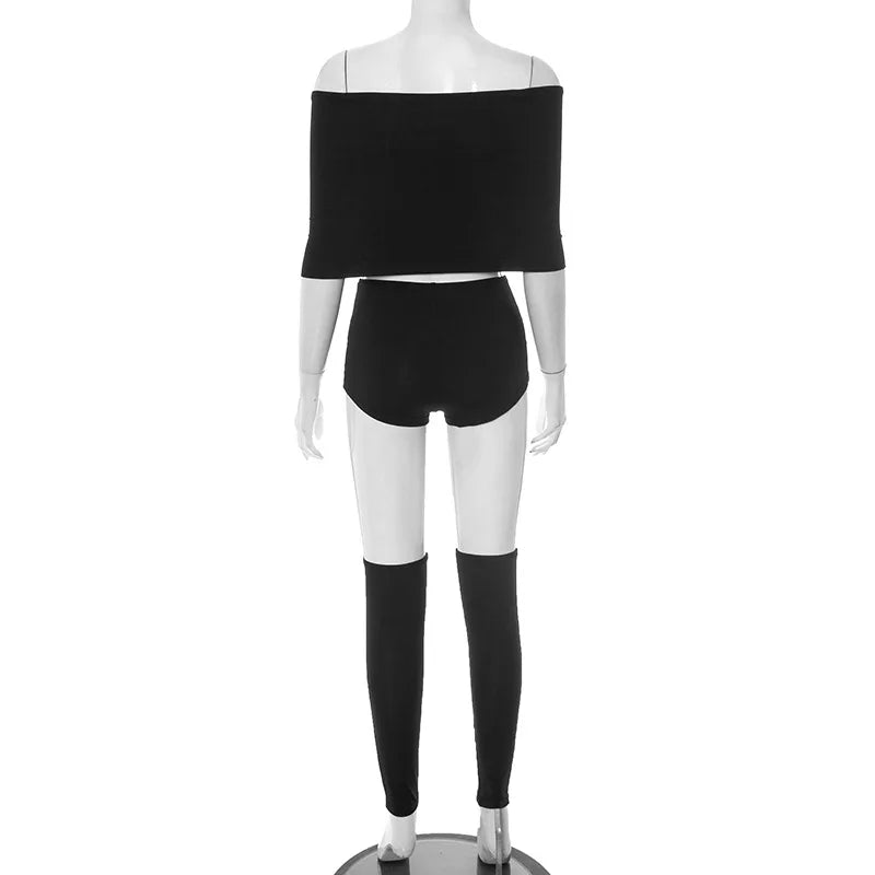 FAGADOER Y2K Sexy Streetwear 2 Pieces Set for Woman Off Showlder Sleeveless Backless Crop Top and Shorts Suit Female Clothing