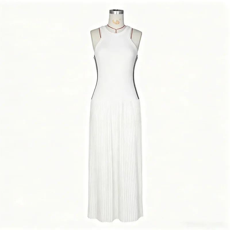 Side Striped Sleeveless A Line Knit Maxi Dress for Women