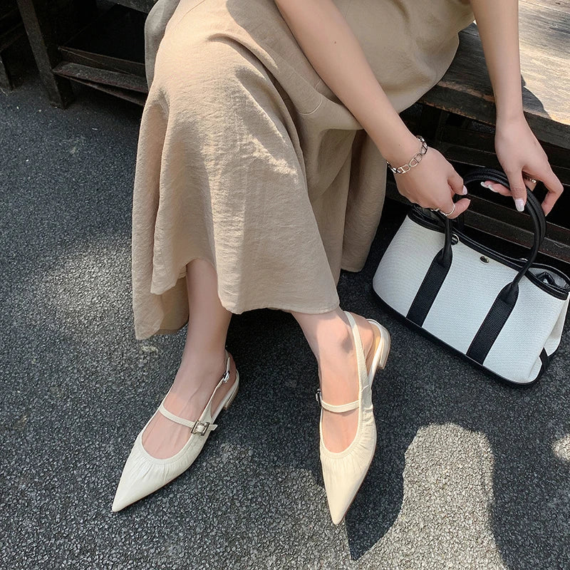 Genuine Leather Pleated Closed Toe Sandals for Women