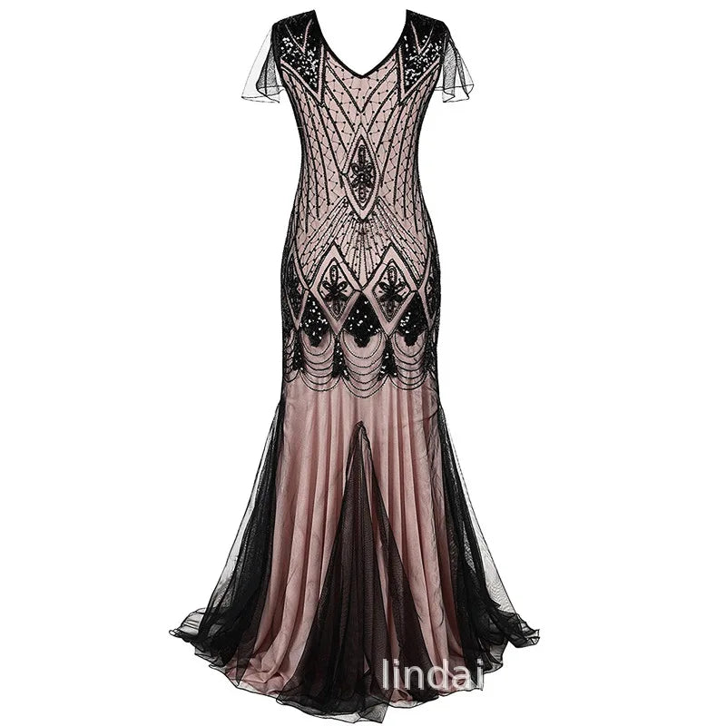 Sequined Beaded Mermaid Dress With V Neck for Women