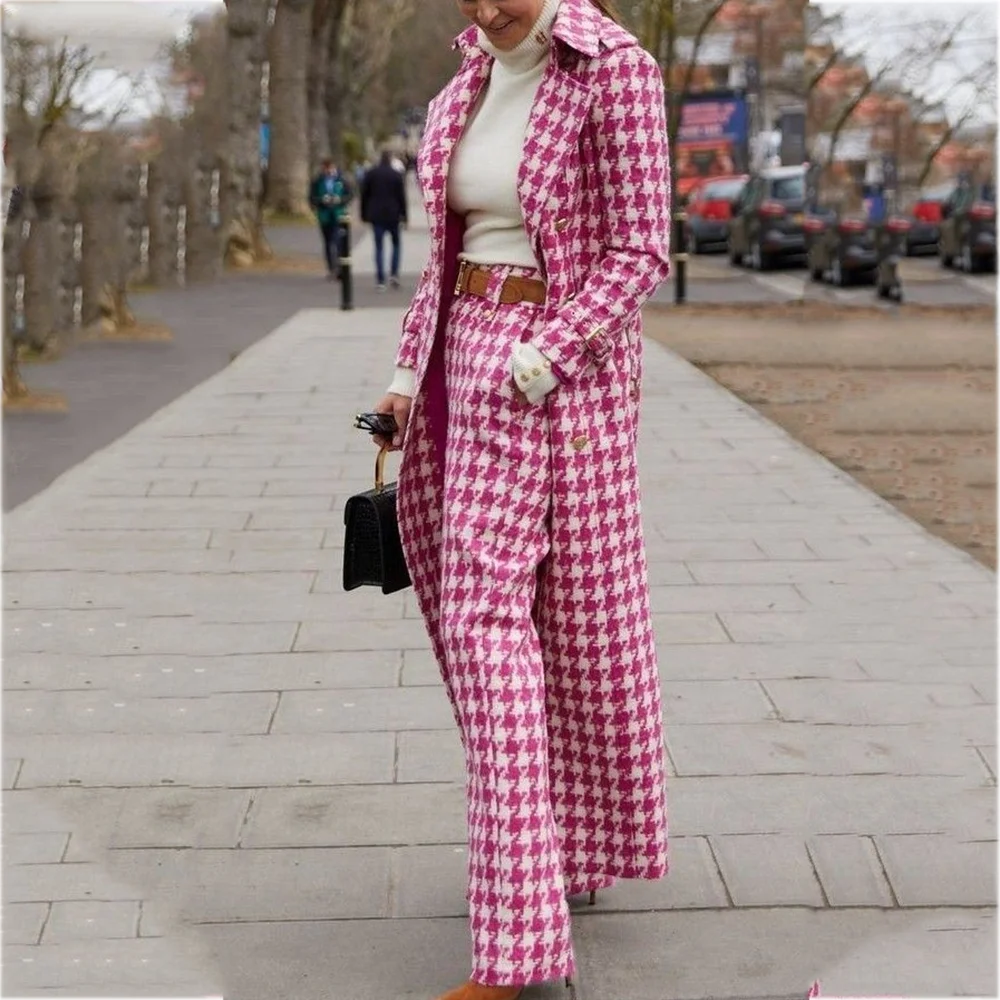 Tailored Pink Houndstooth Suit Set