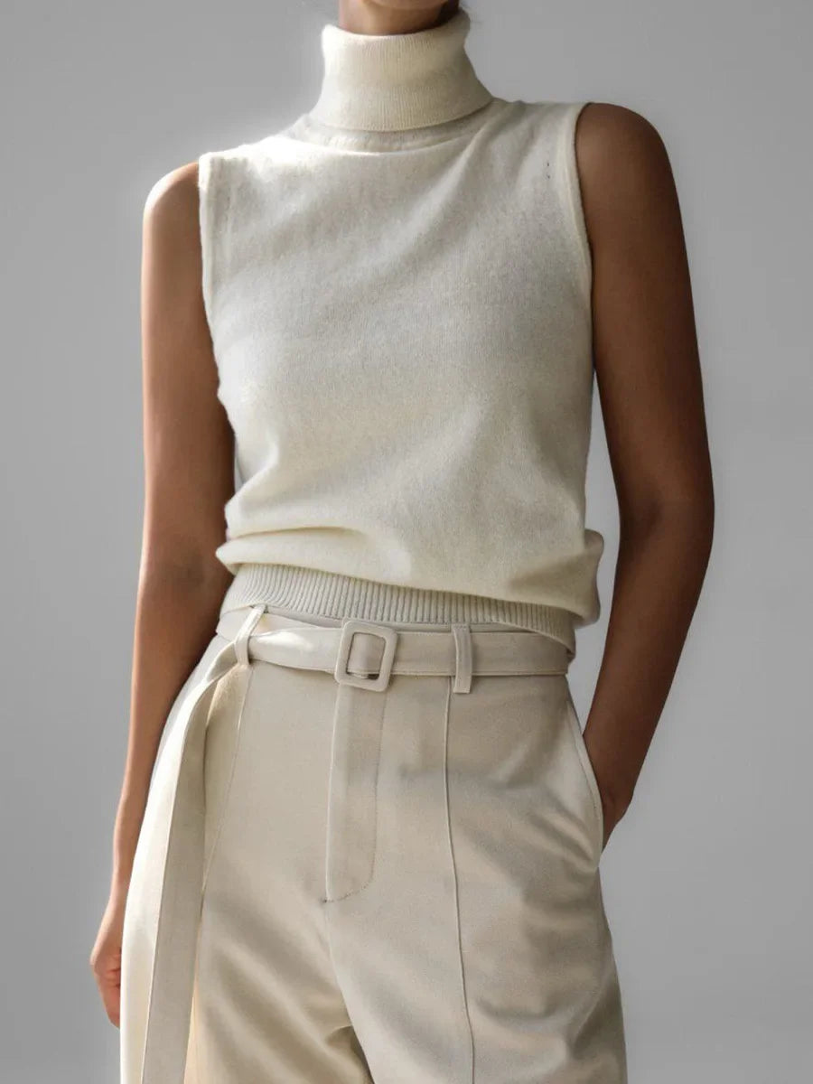 Slim Fit Knit Sleeveless Turtleneck Tank Top for Women