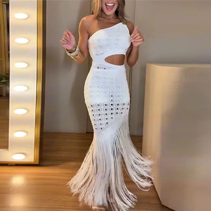 Elegant Sleeveless Tassel Hem Knit Maxi Dress for Women
