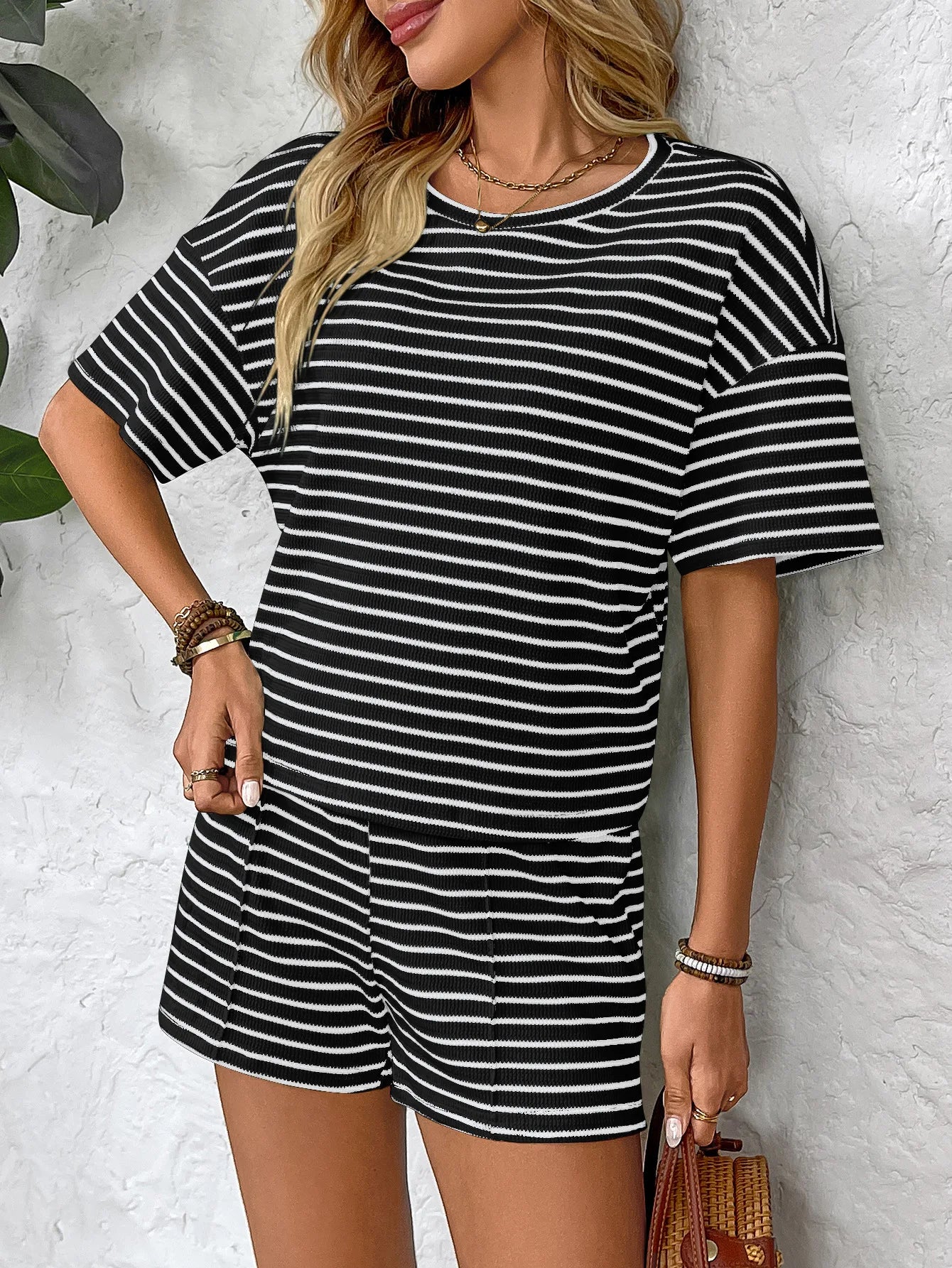 Vacation Ready Relaxed Solid Color Two Piece Knit Set for Women