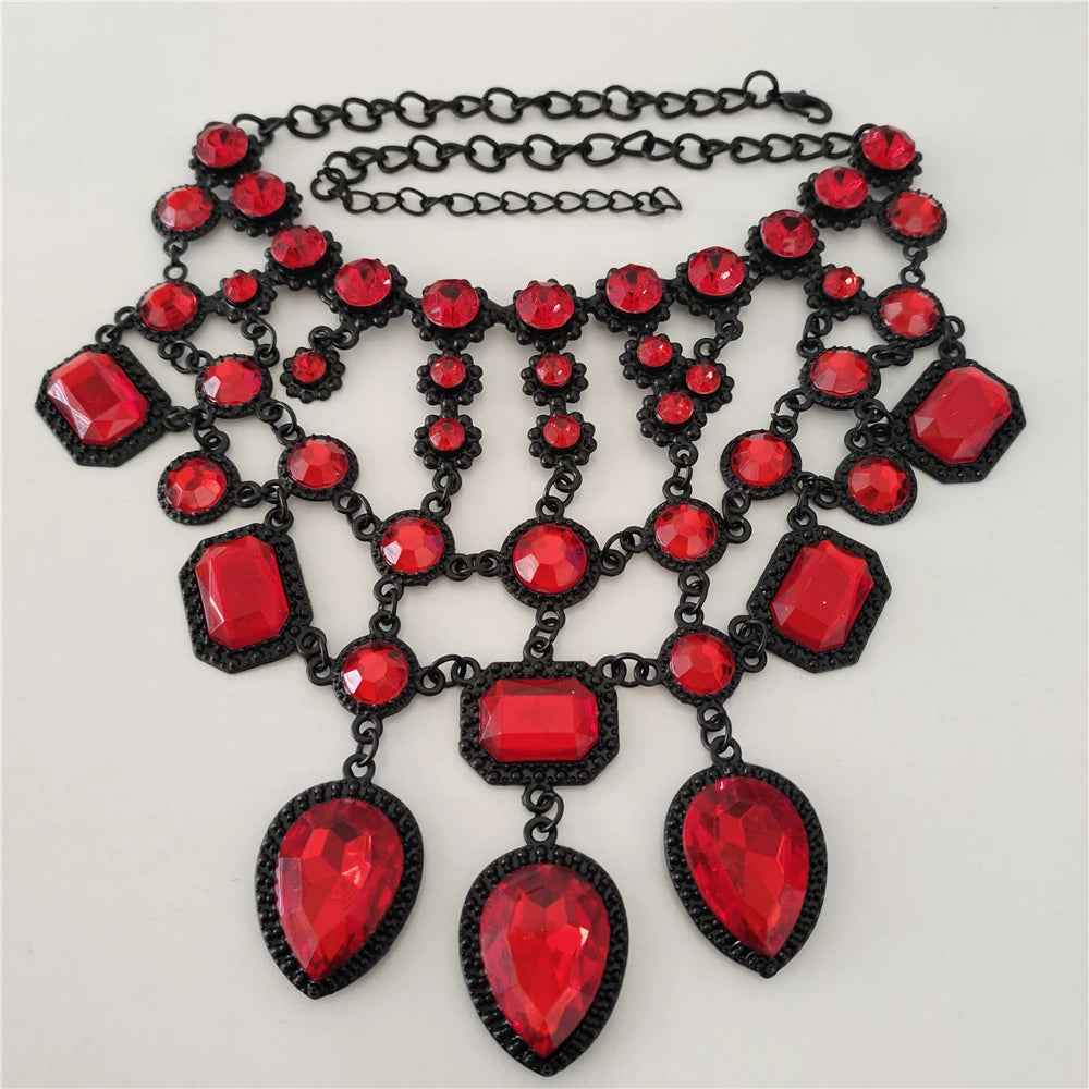 Black And Red Water Drop Tassel Choker Necklace for Women
