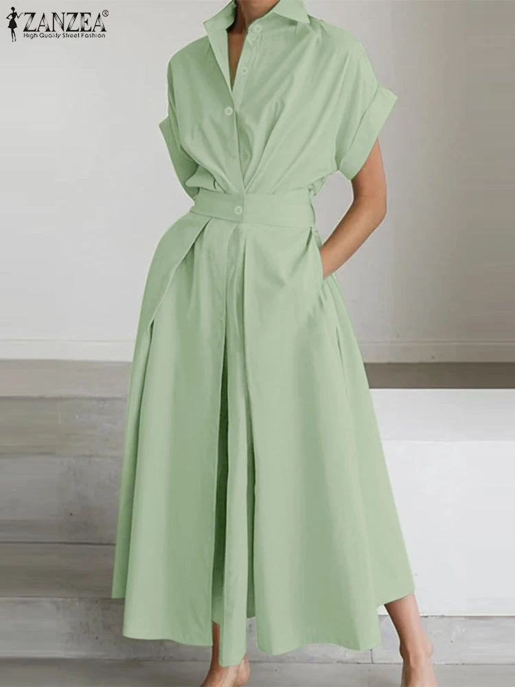 Collared Button Front Maxi Shirt Dress