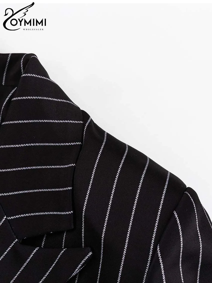 Oymimi Elegant Black Print Two Pice Outfits For Women Fashion Long Sleeve Single Button Blazers And High Waist Shorts Female Set