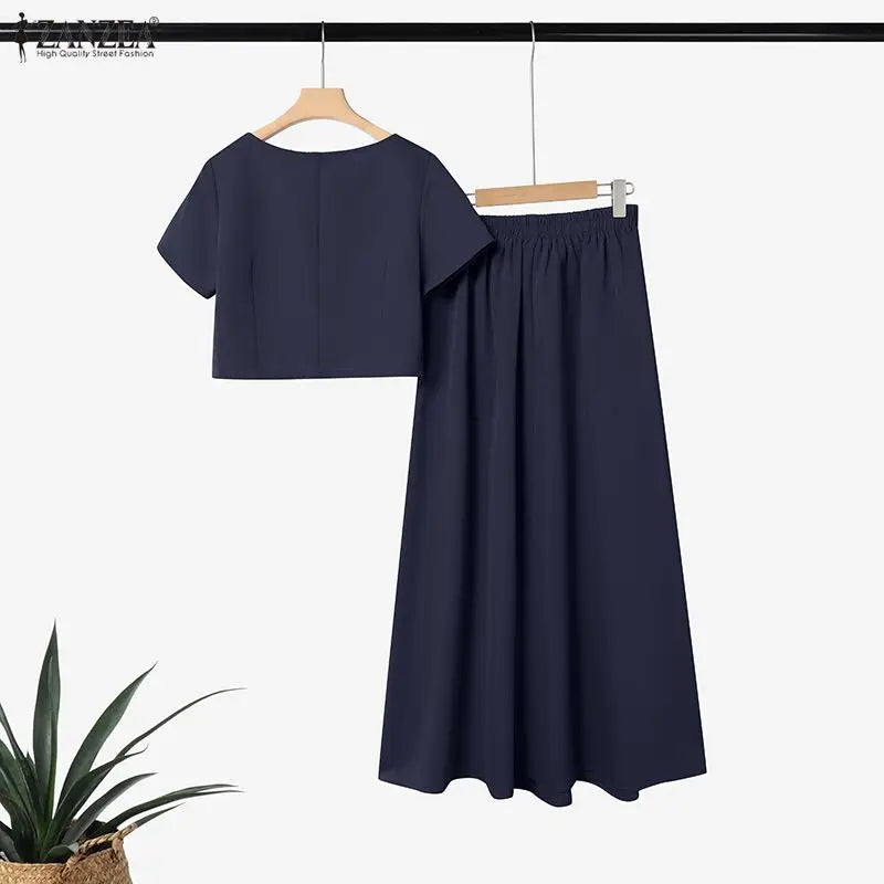 Boatneck Crop Top and Pleated Skirt Set
