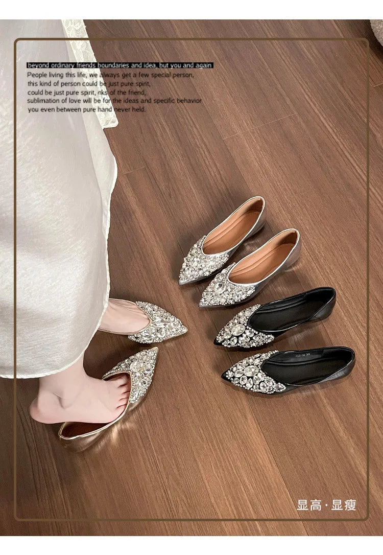 Elegant Patent Leather Rhinestone Ballet Flats for Women