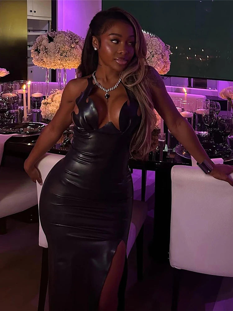 Backless PU Strap Dress
