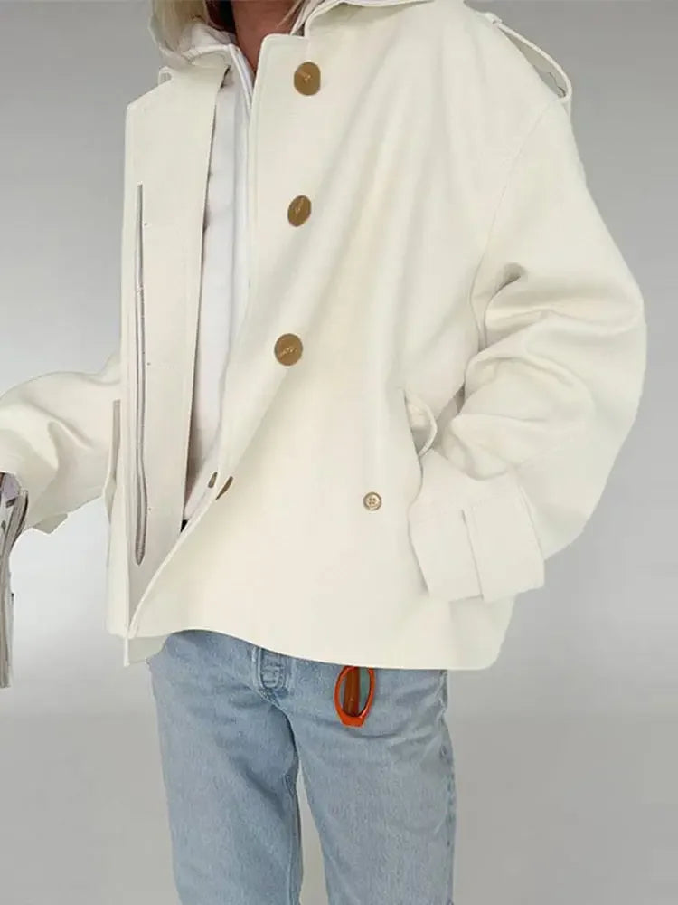Elegant Belted Vintage Style With Stand Collar Coat for Women