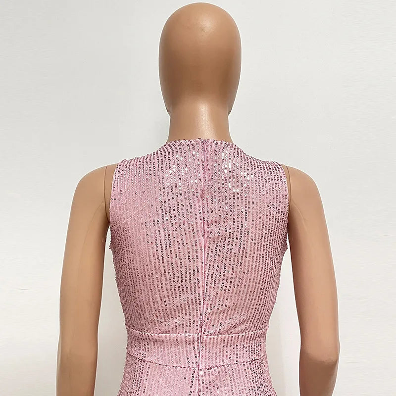 Elegant Silver Sequined Straight Cut Jumpsuit for Women