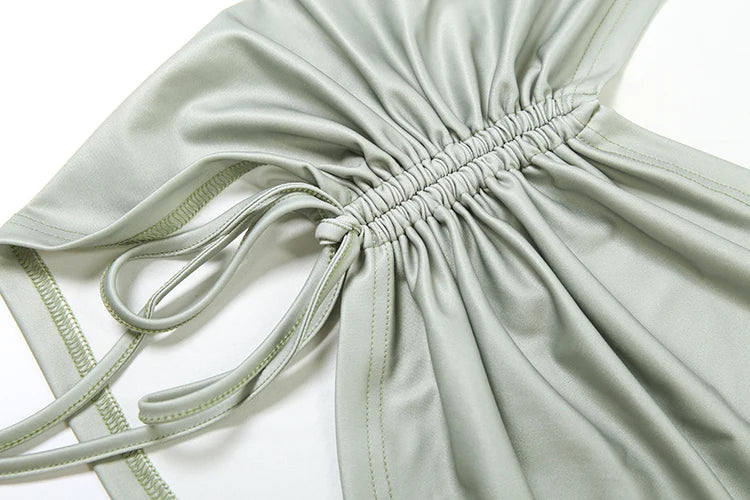 Sisterlinda Sexy Fashion 2 Piece Set Woman Tie-Dye Design Backless Hooded Bodysuits+Shirring Ruched Skirts Midnight Club Outfits