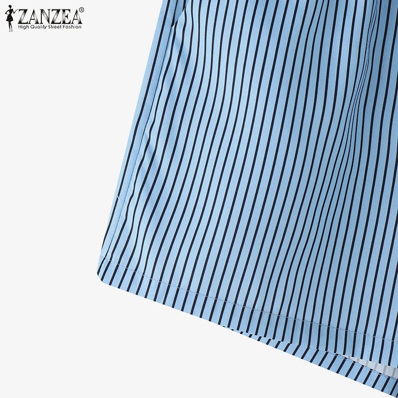 ZANZEA Woman Fashion Striped Shorts 2025 Summer Lightweight Elastic Waist Lace-Up Short Trousers Casual Loose Day Wear Bottoms