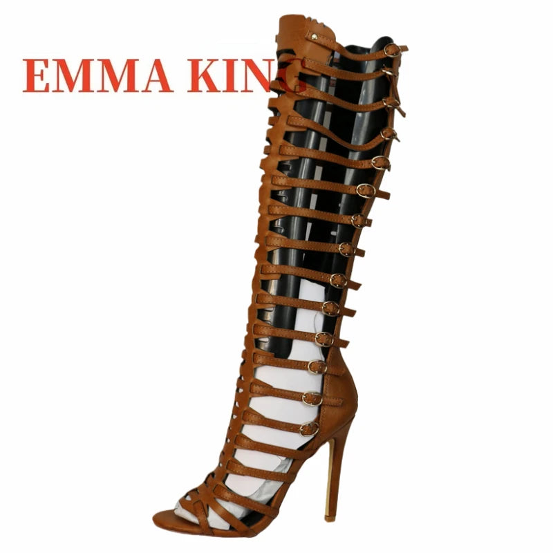 Knee High Gladiator Sandals with Buckles for Women