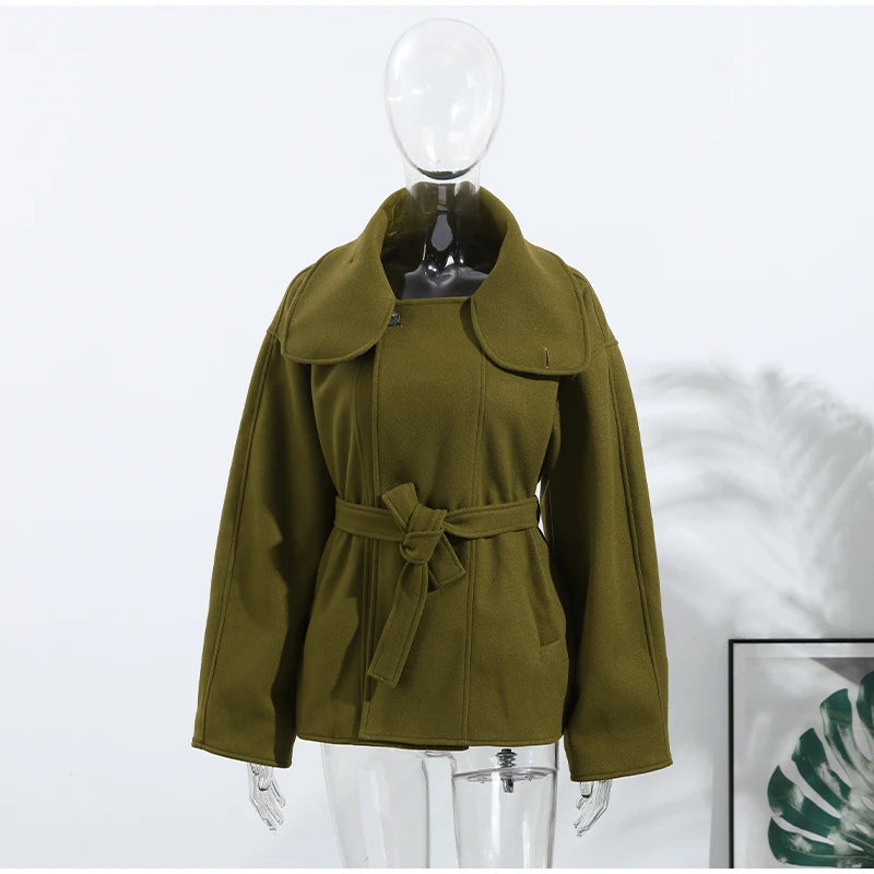 Double Breasted Cropped Jacket With Turn Down Collar for Women