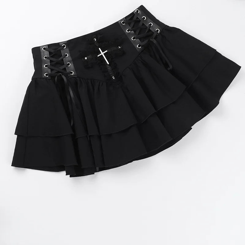 Cross Buckle Lace Embroidered Skirt