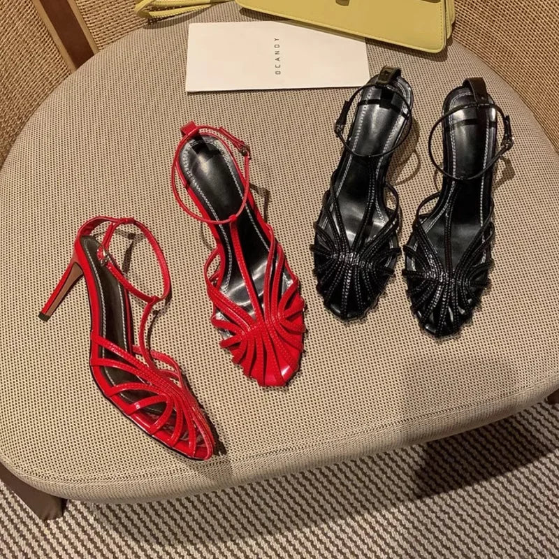 Elegant Narrow Band T-Strap High Heel Sandals for Women