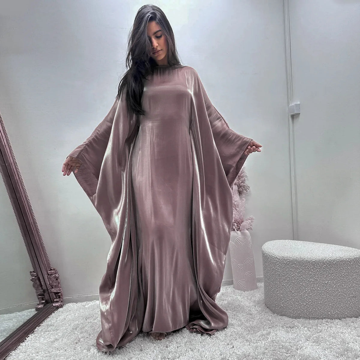 Shiny Loose Ankle-Length Kaftan Maxi Dress for Women