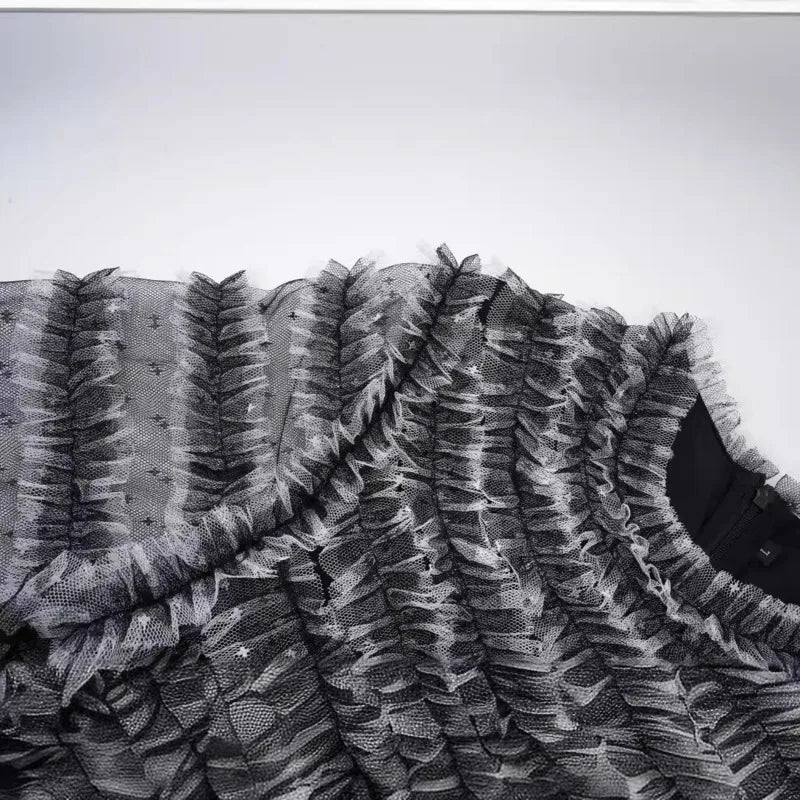 KUCLUT Fashion Women's Multi Layer Mesh Patchwork Dress Elegant Heavy Industry Evening Party Ruffled Short Sleeve Dresses YZJ28