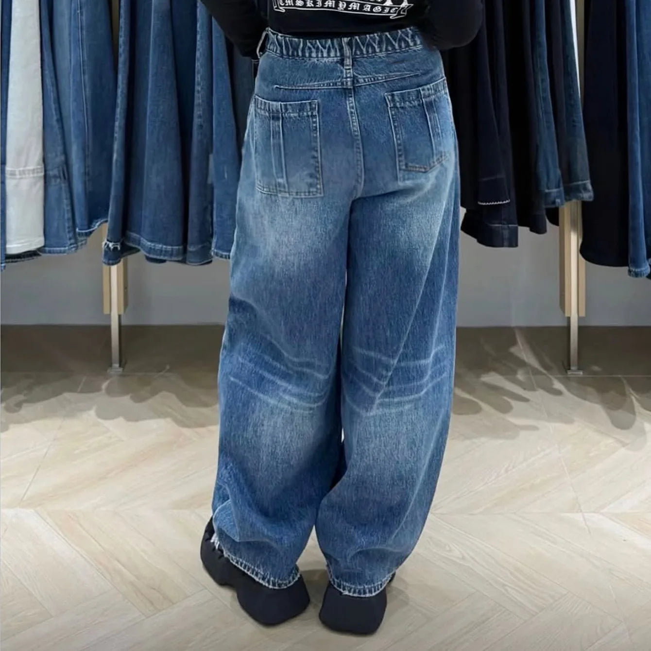 High Waisted Wide Leg Denim Jeans With Detachable Skirt For Women