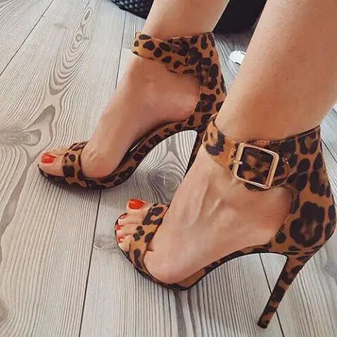 Leopard Print With Buckle Ankle Strap Sandals for Women