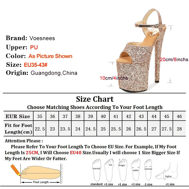 Elegant Sequined Gold High Heel Platform Sandals for Women