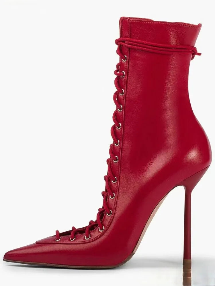 Lace Up Knee High Heeled Boots With Side Zipper for Women