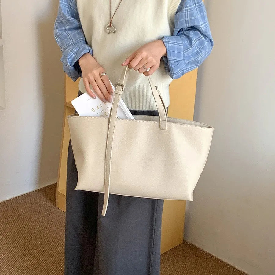 Large Capacity PU Leather Casual Soft Tote Bag for Women