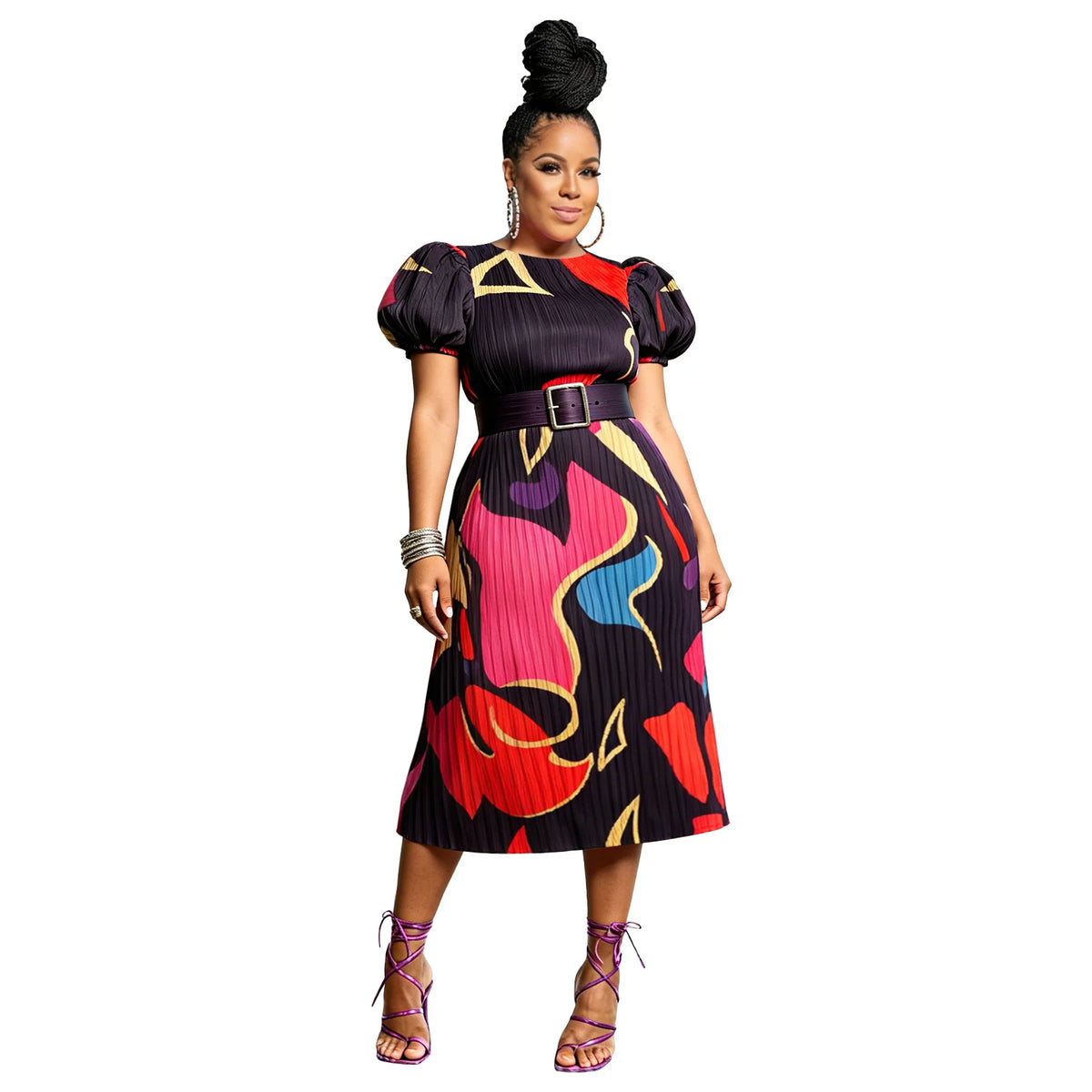 Short Sleeve Slim Fit African Kanga Dress for Women