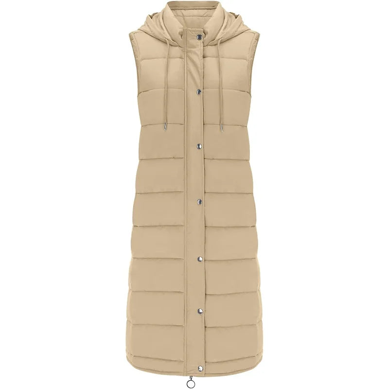 Warm Hooded Longline Sleeveless Vest Coat for Women